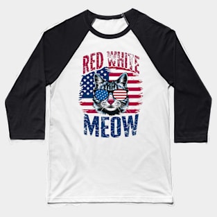 Red White And meow USA Baseball T-Shirt